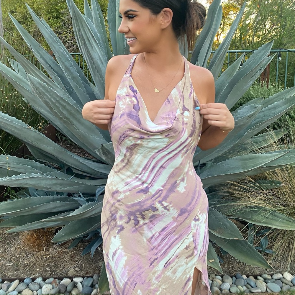 Green and Purple Halter Sundress with Slit